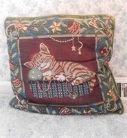 Tapestry Christmas cat pillow, 16" x 14" -