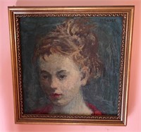 Oil on Canvas Portrait of Girl by Moses SOYER