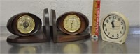 Vintage weather station bookends, alarm clock