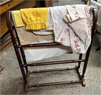 Vintage Queen Anne Style Quilt Rack w/ Linens-Lot