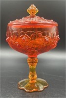 Fenton Amberina Embossed Rose Covered Compote Uv