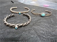 3 Vintage Silver & Turquoise Child's Bracelets