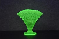 Fenton Vaseline Glass Hobnail Fan Vase