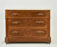 19th C. Walnut and Marble Top Chest of Drawers