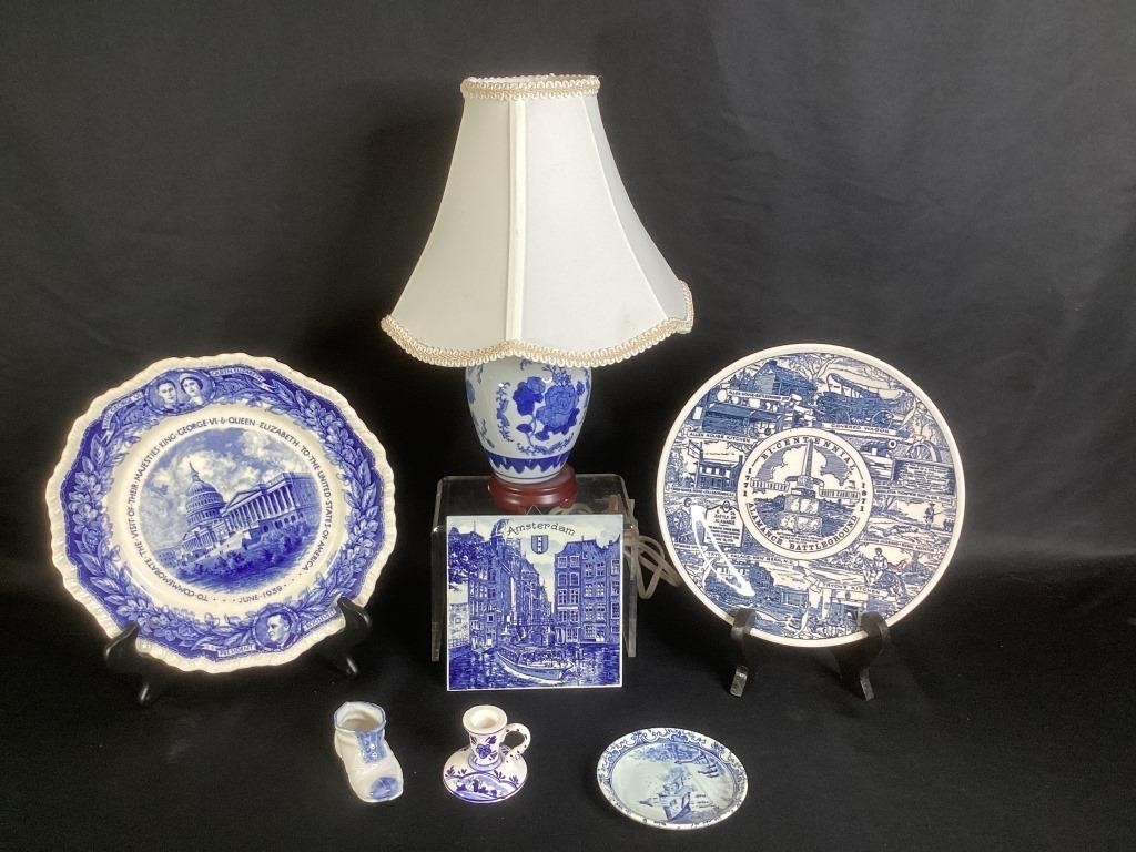 Vintage Blue & White Porcelain Lamp, Delft Blue