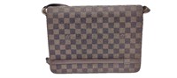 Checker Brown Sturdy Canvas Leather Messenger Bag