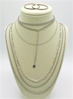 Silver Tone Chain Necklaces & Hoop Earrings