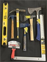 Hatchets, Hammer, Pick, Level, Square.