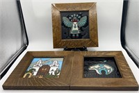 3 Native American Tiles In Wooden Frames