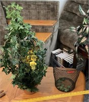 Faux Greenery In Pot & Wire Basket