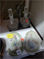 2 occupied Japan plates, and pair of cruets