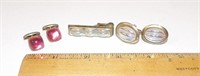 Vintage Glass Stone Cufflinks and Tie Bar