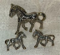 (2) Best Silver Zebra Brooch/Pendant & Earrings