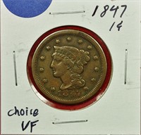 1847 Braided Hair Cent Ch. VF