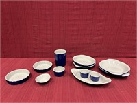 Hall China, 12 Pieces: Blue 9 1/4” Oval Baker;
