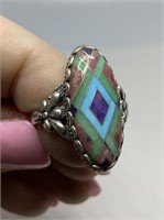 STERLING SILVER INLAY STONE RING CAROLYN POLLACK