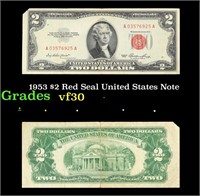 1953 $2 Red Seal United States Note Grades vf++