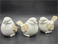 (3) Pale Blue Ceramic Birds w/ Lace Wings & Tails