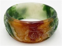 4-Color Jade or Jadeite Carved Bangle Bracelet.