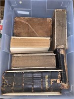 box of early Bibles and books