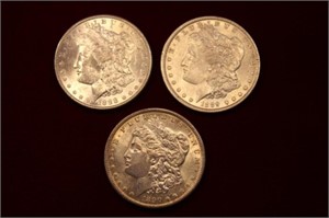 3 Morgan Silver Dollars, 1888, 1889,1890