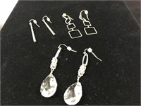 3 Pair Silver Dangling Earrings