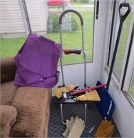 Luggage cart, gloves, shovel, misc.