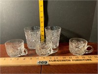 3 Vintage Cut Glass Punch Cups & Matching