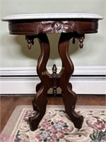 Antique Wood and Marble Oval Table, Measures: