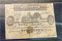 1861 SOUTH CAROLINA GAMECOCK NOTE - 25 CENTS