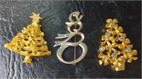 Christmas Brooches, Rhinestone & Pearl  Christmas