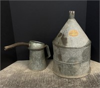 Vintage Galvanized Oil Can and Grain Funnel