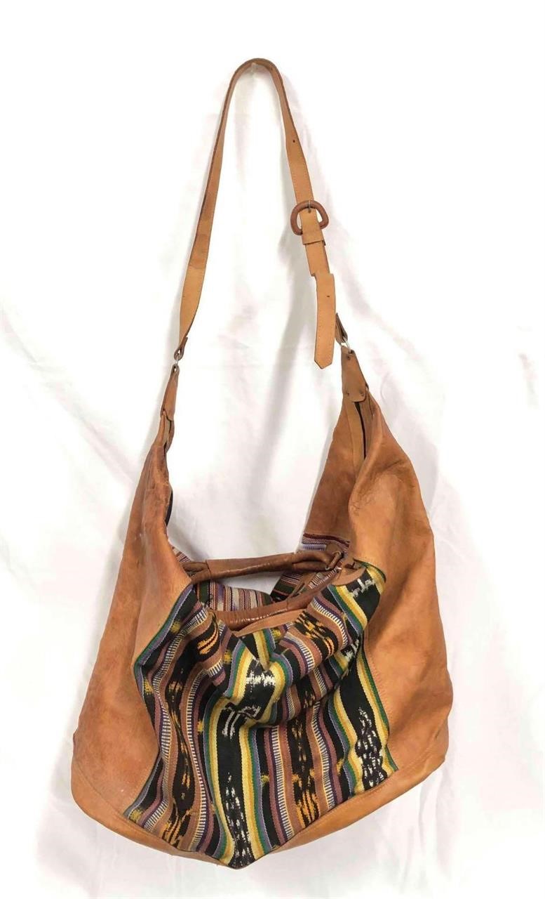 Large Handwoven Guatemalan Textile & Leather Tote/