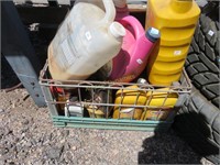 Wire Milk Crate of Asst. Garage Chemicals