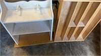 Wooden drawer and wooden hanging storage shelves