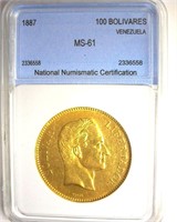 1887 100 Bolivares NNC MS61 Venezuela
