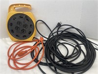 Extension cord caddy with multiplug reel and two