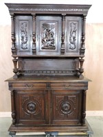ANTIQUE HAND CARVED SOLID WOOD BUFFET CABINET