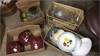 4 boxes misc glassware and dishes, canisters,