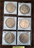 6 Morgan Silver Dollars 1921