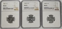 1943-P/D/S Steel Cent Set NGC MS65