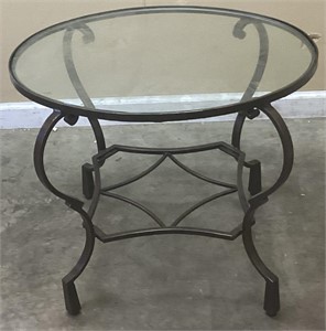 WROUGHT IRON GLASS TOP END TABLE