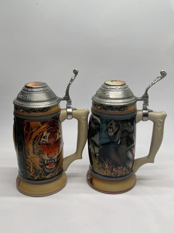 Two Budweiser Animals of the Seven Beer Steins