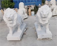 Pair White Marble Lions