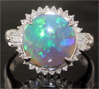 Platinum 5.63 ct Black Opal & Diamond Ring