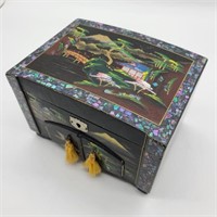 Oriental Abalone Inlaid Musical Jewelry Box w/ Key