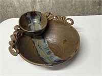 Chip & dip stoneware bowl