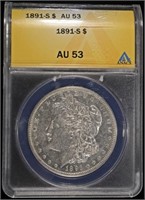 1891-S MORGAN DOLLAR ANACS AU-50