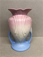 Hull Pink blue double handled vase