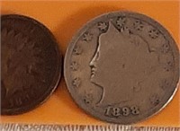 1898 V Nickel, 1890 Indian Penny